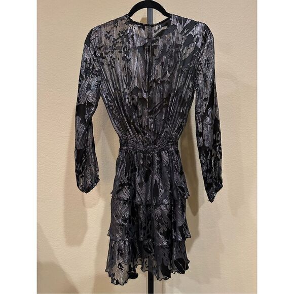 Zara Metallic Stripe Satin Prints Mini Ruffled Tiered Dress Size XS - Picture 3 of 6